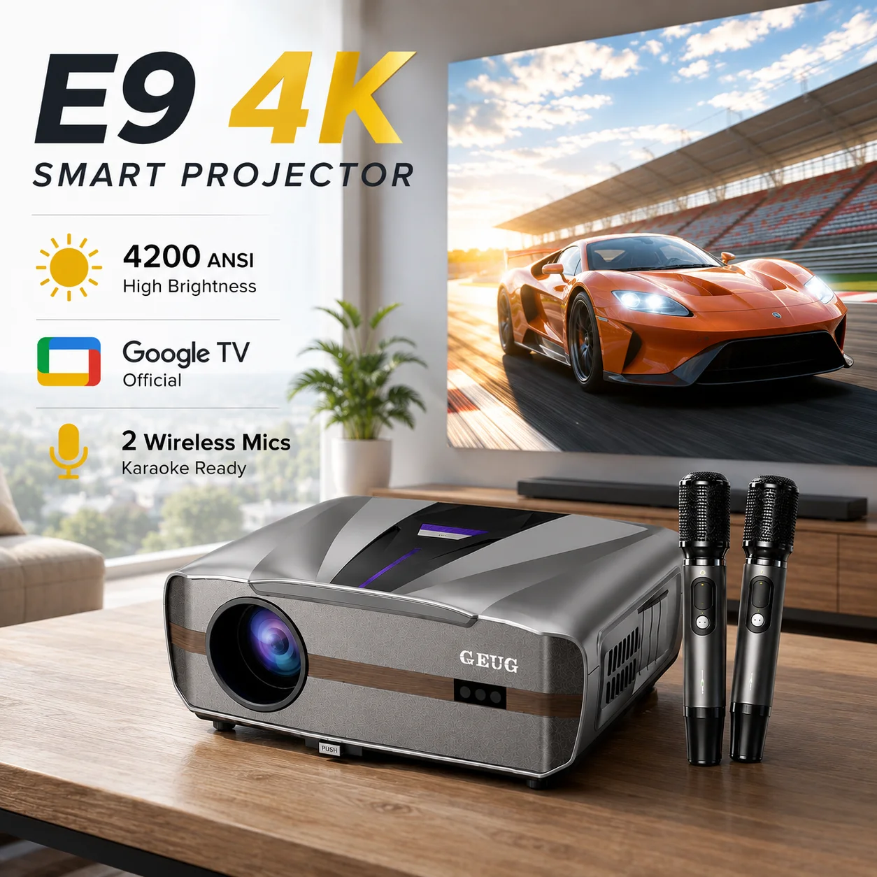Home Cinema Karaoke Projector - 新型E9 4KUHDプロジェクター スマート 4200ANSI Google TV